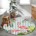 thumbnail image 3 of Summer Flamingos Round Area Rug 3.3Ft Washable Circle Rugs for Dining Room Table, Tropical Flowers Leaves Cactus Plaid Non-Slip Carpet Floor Mats Indoor Outdoor Carpet Runner Aesthetic Home Decor, 3 of 8