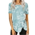 thumbnail image 2 of Drses Women's Casual Round Neck Casual irregular Hem Button Printed Short Sleeved Top Short Sleeved Round Neck Top/Shirt, 2 of 5
