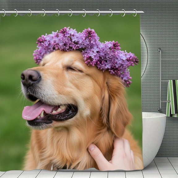 Lilac Crown Retriever Print Shower Curtain,Modern Fabric Waterproof Shower Curtain Set with Hooks,70.8×70.8Inch