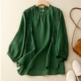 thumbnail image 7 of Jalioing Cotton Linen Womens Lace Crewneck Long Sleeve Solid Color Button Back Loose Cozy Pullover Shirts (X-Large, Green), 7 of 7