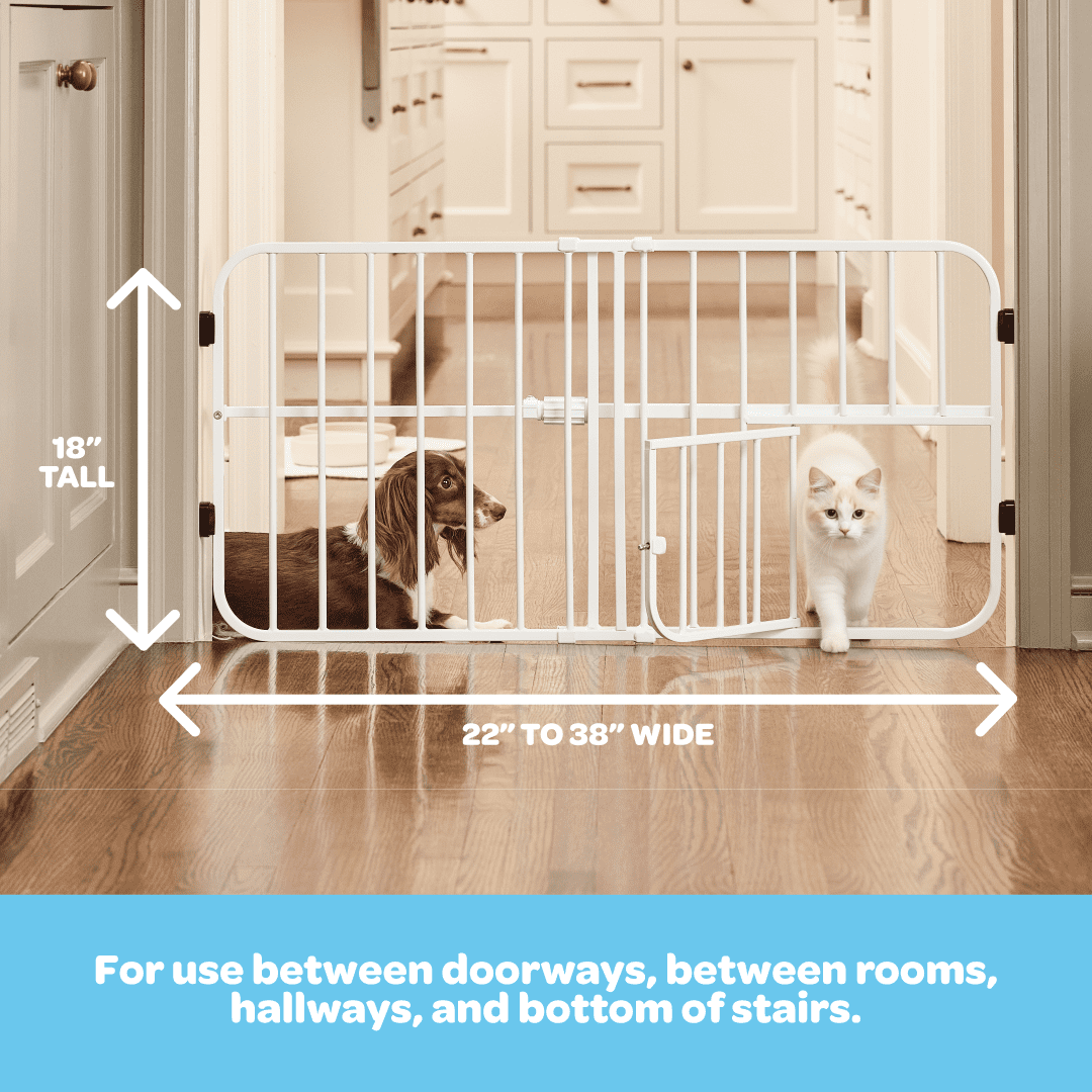 Carlson Pet Products Mini Tuffy Metal Pet Gate, 38" W x 18" H, Includes Small Pet Door, White