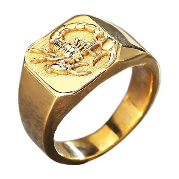 PAURO Men's Stainless Steel Personalized Scorpion Engraved Signet Animal Rings Punk Jewelry Gold Size 9