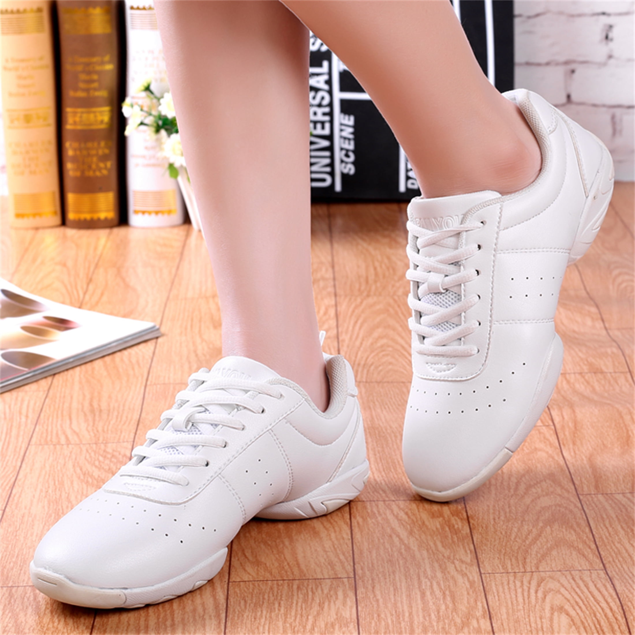 LASUDRAA Women's Cheerleading Shoes, Girl's White Cheer Shoes with Soft-Soled for Training, Dancing, Yoga