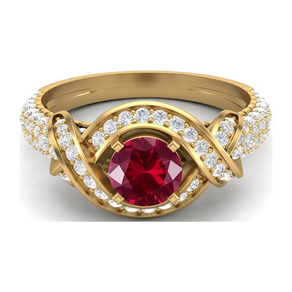 6mm Round Ruby Glass Filled 925 Sterling Silver Gold Vermeil Solitaire Valentines Day Gifts Ring