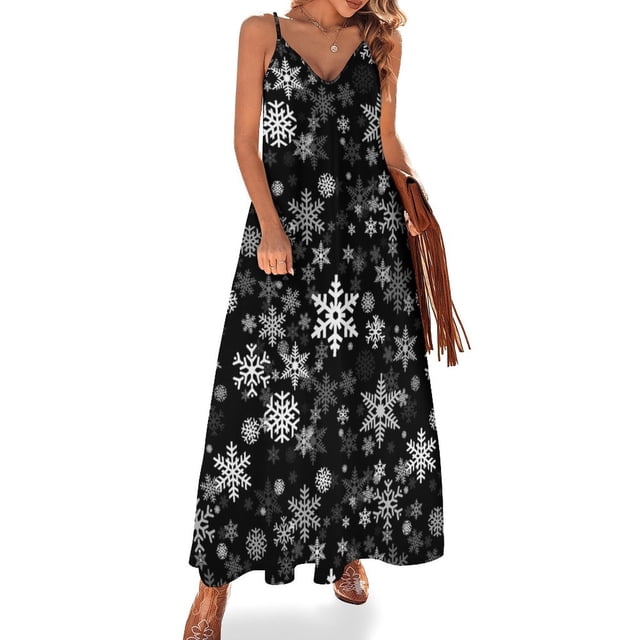 Patrón de copos de nieve en vestido negro sin mangas vestidos de mujer para ocasiones especiales vestidos de fiesta de mujer vestidos de ceremonia