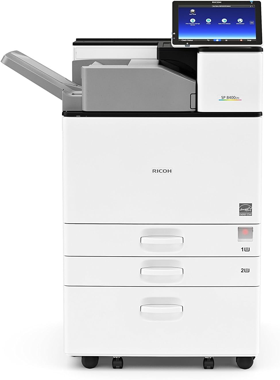 Ricoh SP 8400DN Monochrome Laser Printer – 60 ppm, 1200×1200 dpi, 1,200-Sheet Standard Capacity, Auto-Duplex, Network Ready – White