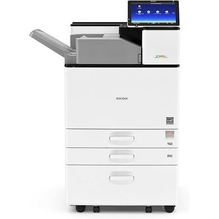 Restored Ricoh SP 8400DN Monochrome Laser Printer – 60 ppm, 1200×1200 dpi, 1,200-Sheet Standard Capacity, Auto-Duplex, Network Ready – White