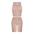thumbnail image 4 of TEAJOPSUU Women's 2 Piece Athletic Sets Sleeveless Crew Neck Crop Tank Tops High Waist Booty Lifting Shorts Sets Matching Sportswear Outfits Beige, 4 of 5