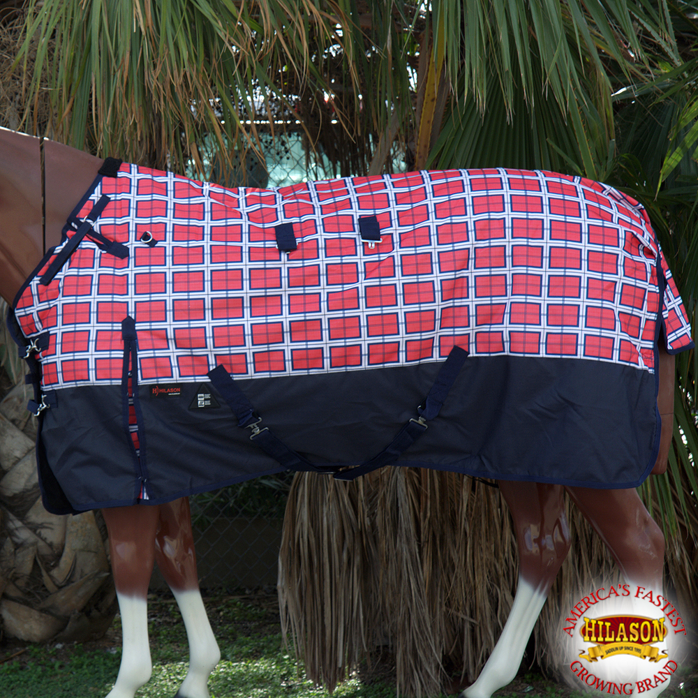 70" HILASON 1200D WATERPROOF TURNOUT WINTER HORSE BLANKET RED PLAID
