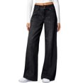 thumbnail image 1 of Vaqueros anchos con tacto lateral y cintura alta para mujer, color negro, talla 16, 1 of 6