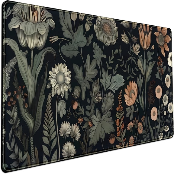 XIBUFE Black Aesthetic Vintage Desk Mat Dark Flower Plants Mouse Pad Wildflowers Large Gaming Mousepad Desk Pad Xxl Keyboard Mouse Mat Full Desktop Mat Women Desk Cover Mat for Office 31.5X15.8In