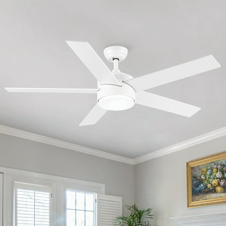 

52 Inch Integrated LED Light Ceiling Fan with White ABS Blade