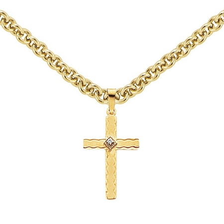 Diamond 14kt Yellow Gold Cross Pendant Necklace, 18