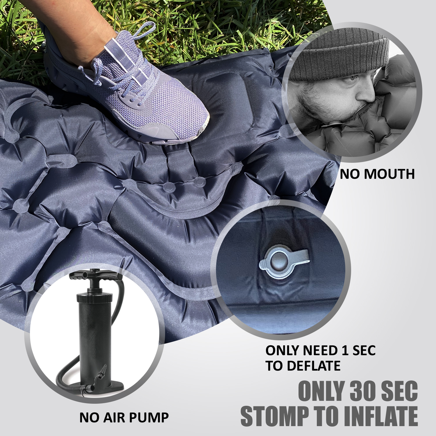 Ultralight Inflatable Sleeping Pad for Camping, Backpacking, Hiking, Travel, Built-In Step Inflating Air Pump, Integrated Pillow, Indoor Outdoor Firm Sleep Support, Compact and Portable, Black - image 2 of 6
