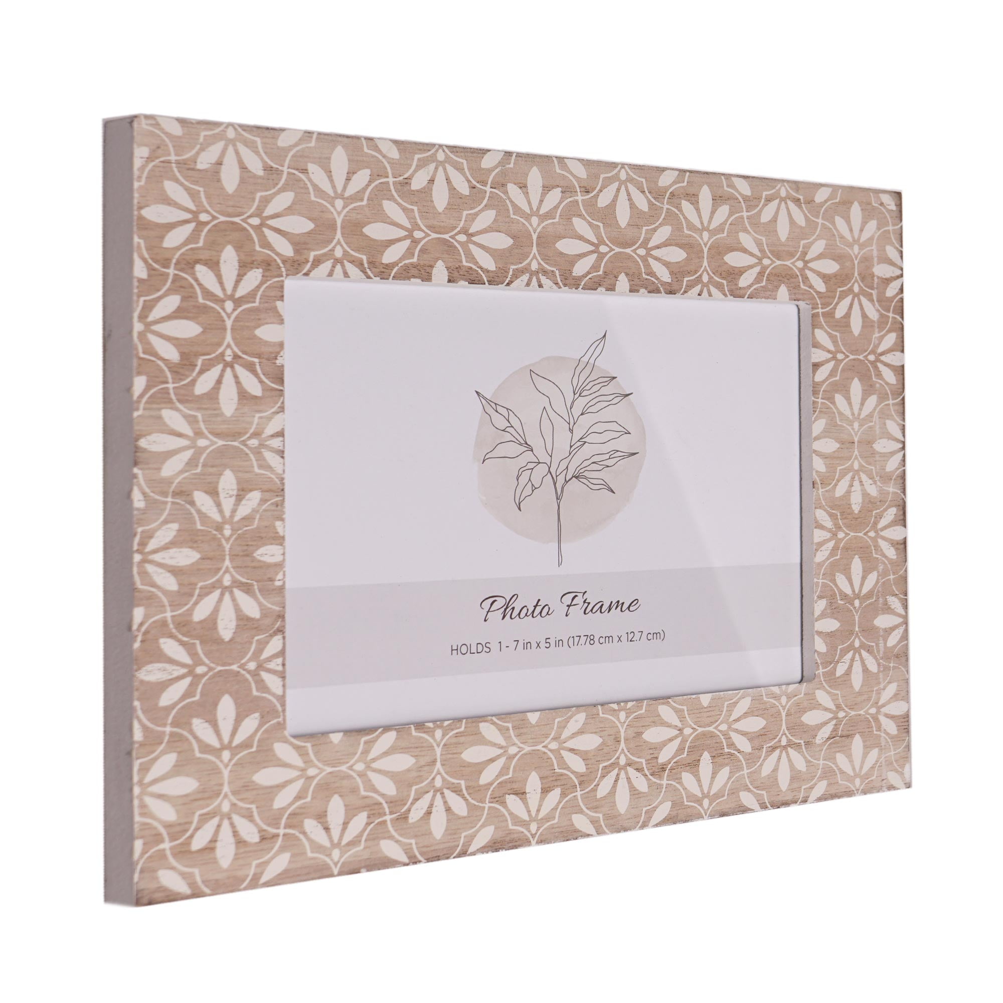 Floral Blush Cream Wood Wall or Tabletop Picture Frame Plaque - Holds One 7x5 Photo