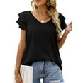 thumbnail image 6 of Gustave Womens Summer Tops Ruffle Short Sleeve Tunic V Neck T-Shirts Casual Tee Shirts Loose Fit (Black, M), 6 of 6