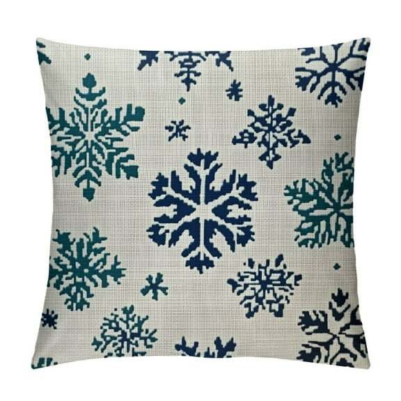 Creowell  Snowflakes Winter Pillow Covers Blue Teal Brown Rustic Christmas Print Outdoor Decorative Throw Pillows Vintage Holiday Farmhouse Cushion Case Sofa Couch Decor 12x12in