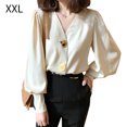 thumbnail image 1 of Camisa de mujer Cuello en V Verano Color sólido Linterna Manga larga Botón Top, Albaricoque, XXL Noticed AP001446-10, 1 of 7