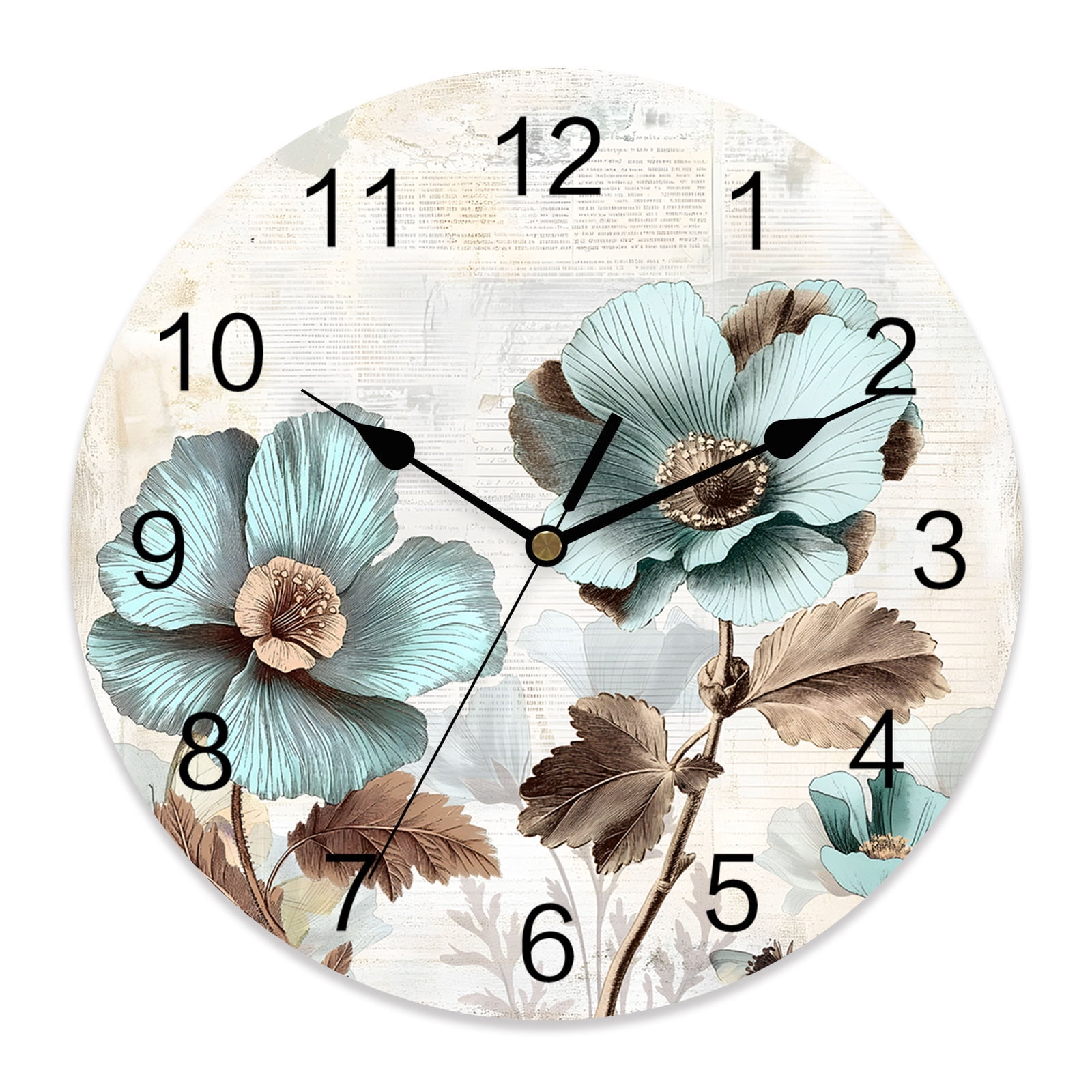 14 Inch Blue Broccoli Wall Clock, Vintage Flower Victorian Style Battery Operated Silent Non Ticking Clocks, Easy to Read Round Wall Clock for Kitchen/Living Room/Bedroom/Bathroom