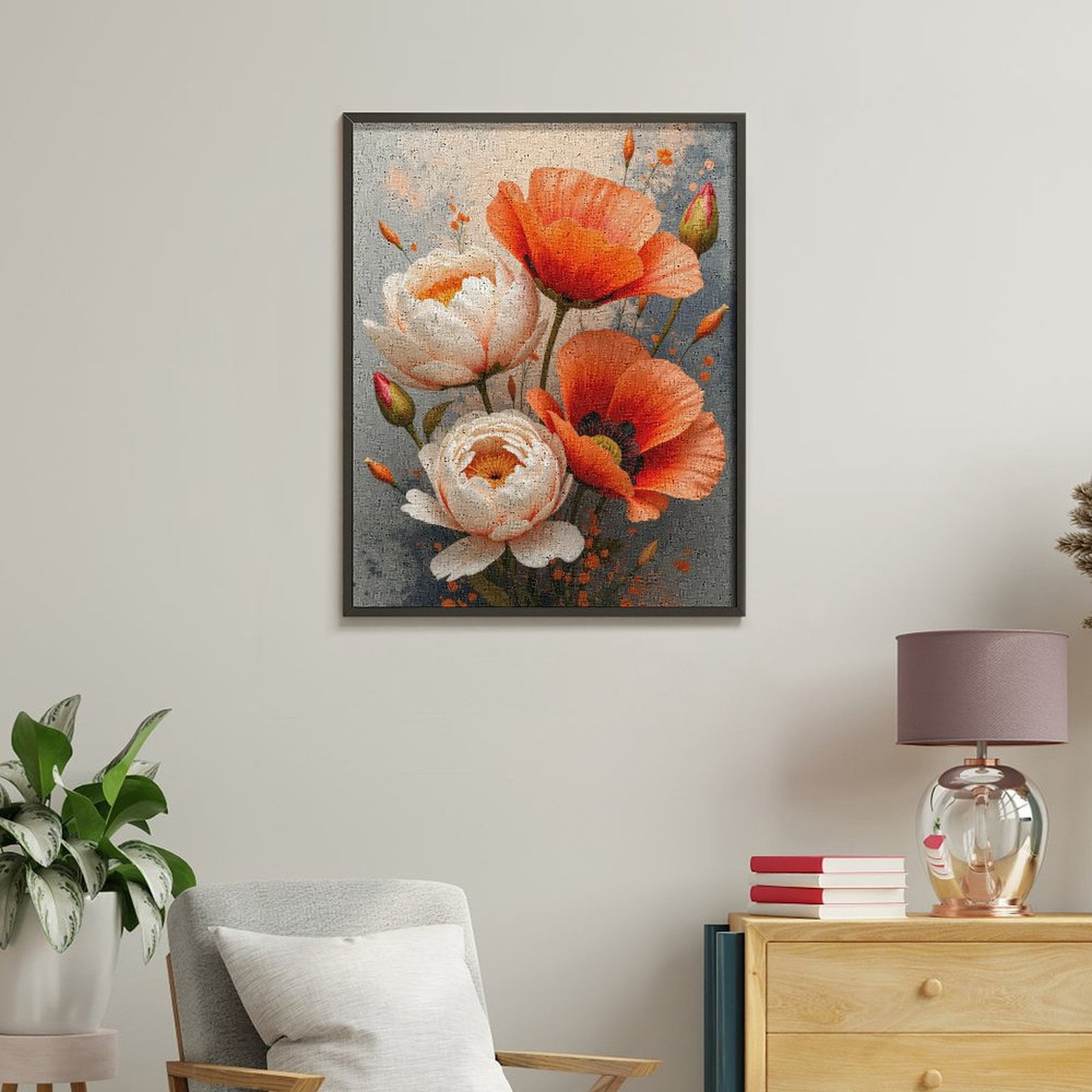 Paint By Numbers Kit for Adults Beginner - Orange White Blooming Flowers Art DIY Canvas Painting Kits for Adults, Frameless Paint By Number for Adults for Home Wall Decor 16x20 Inch