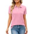 thumbnail image 6 of Womens V Neck Short Sleeve Golf Polo Shirts Collared Button Down Summer Tops Business Basic Casual Blouses Pink 3XL, 6 of 6