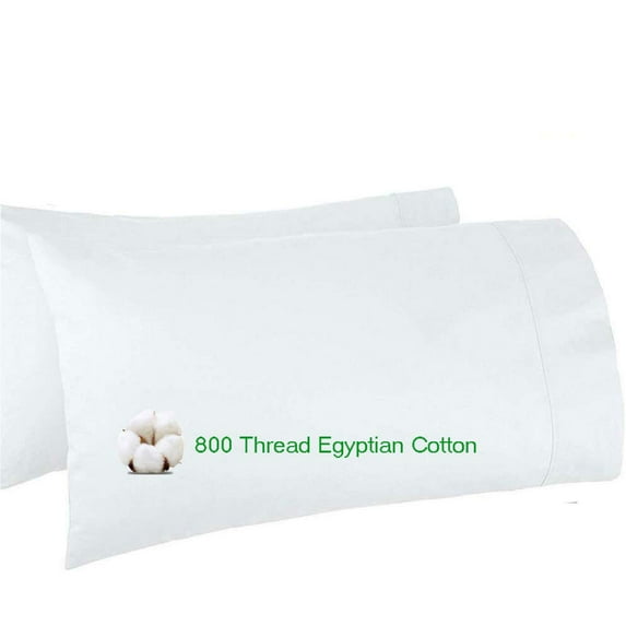 2-Pack 100% Egyptian Cotton 800 Thread Count Pillowcases Premium White Cotton Pillowcases, Queen Pillowcase Pillow Covers, 20 x 30 inch