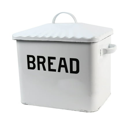 Vintage Style White Enamel Breadbox Bread Keeper Rustic Farmhouse Kitchen