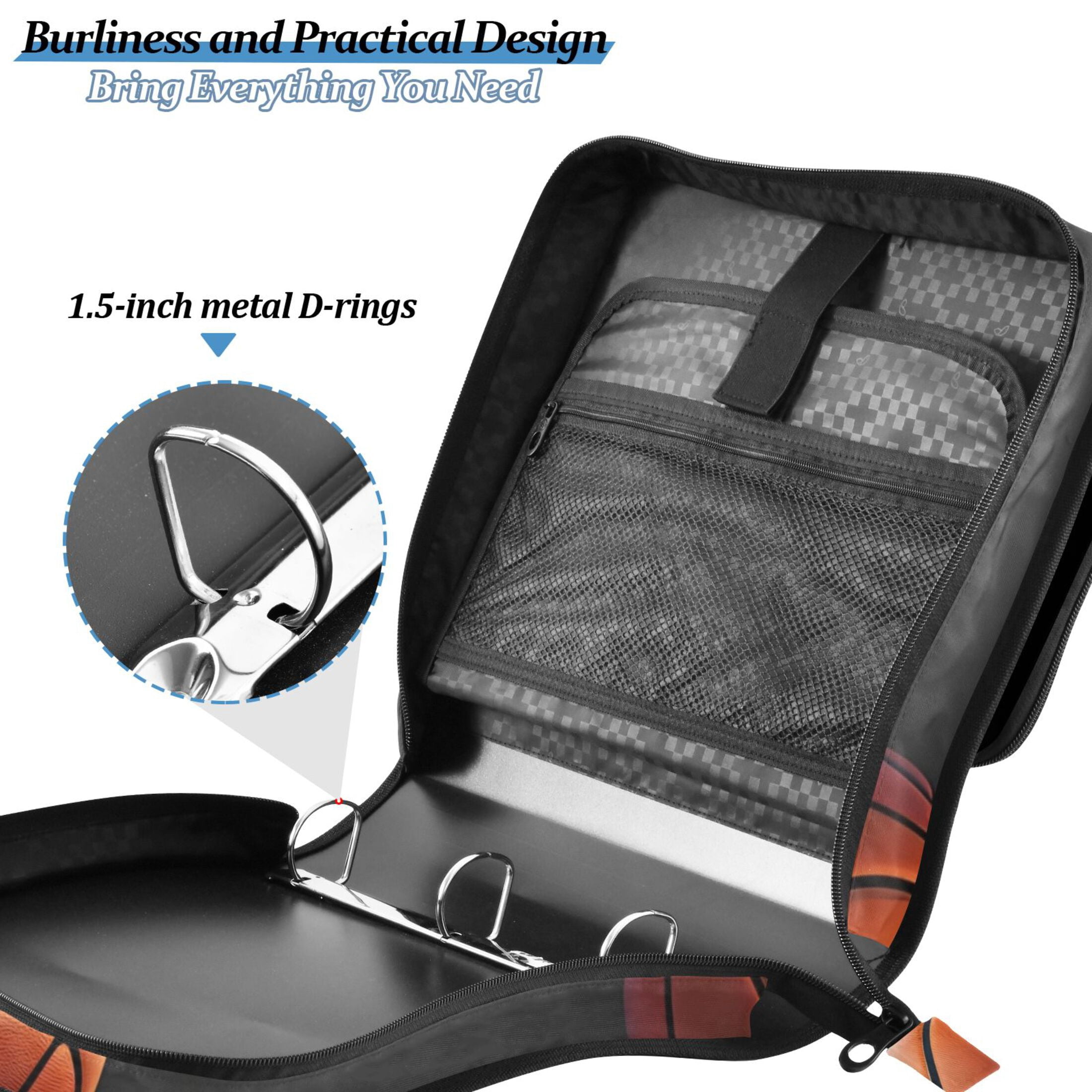 ALAZA Zipper Binder 3d Basketballs 3 Ring Trapper Keeper File Folder Organizer Bag