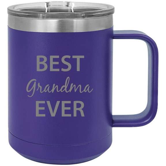 Best Grandma Ever Stainless Steel Vacuum Insulated 15 Oz Engraved Travel Coffee Mug with Slider Lid, Purple