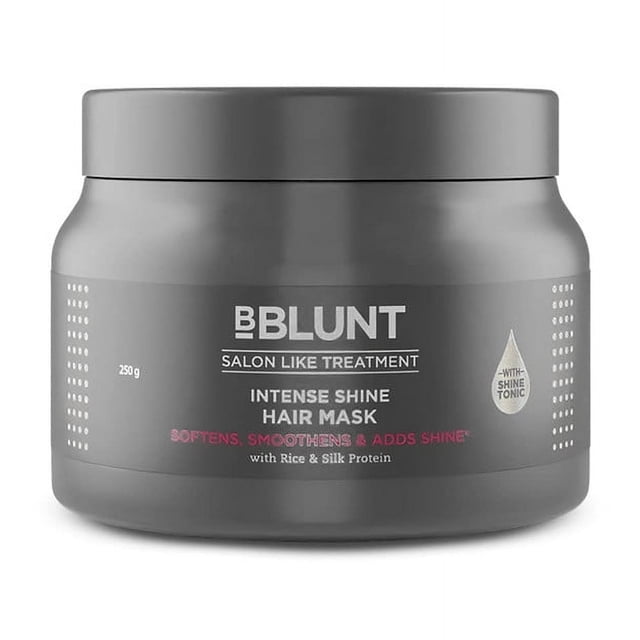 BBLUNT Intense Shine Hair Mask with Rice & Silk Protein for Softer, Smoother & Shinier Hair - 250 g