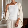 thumbnail image 2 of Women Lightweight Cardigan Open Front 3/4 Sleeve Shawls Wraps Bell Sleeve Kimono Cardigan (Beige XL), 2 of 7