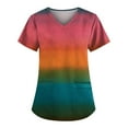 thumbnail image 1 of tallas grandes lindo impreso uniforme de trabajo tops para mujeres con cuello en v manga corta camisetas divertidas ropa de trabajo camiseta con bolsillos rosa / xl, 1 of 4
