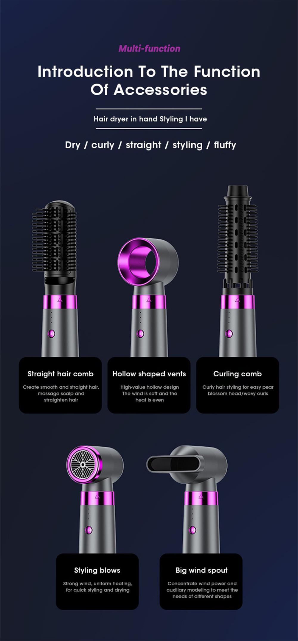 5 in 1 Electric Hair Dryer Hair Straightener Styling Brush Set