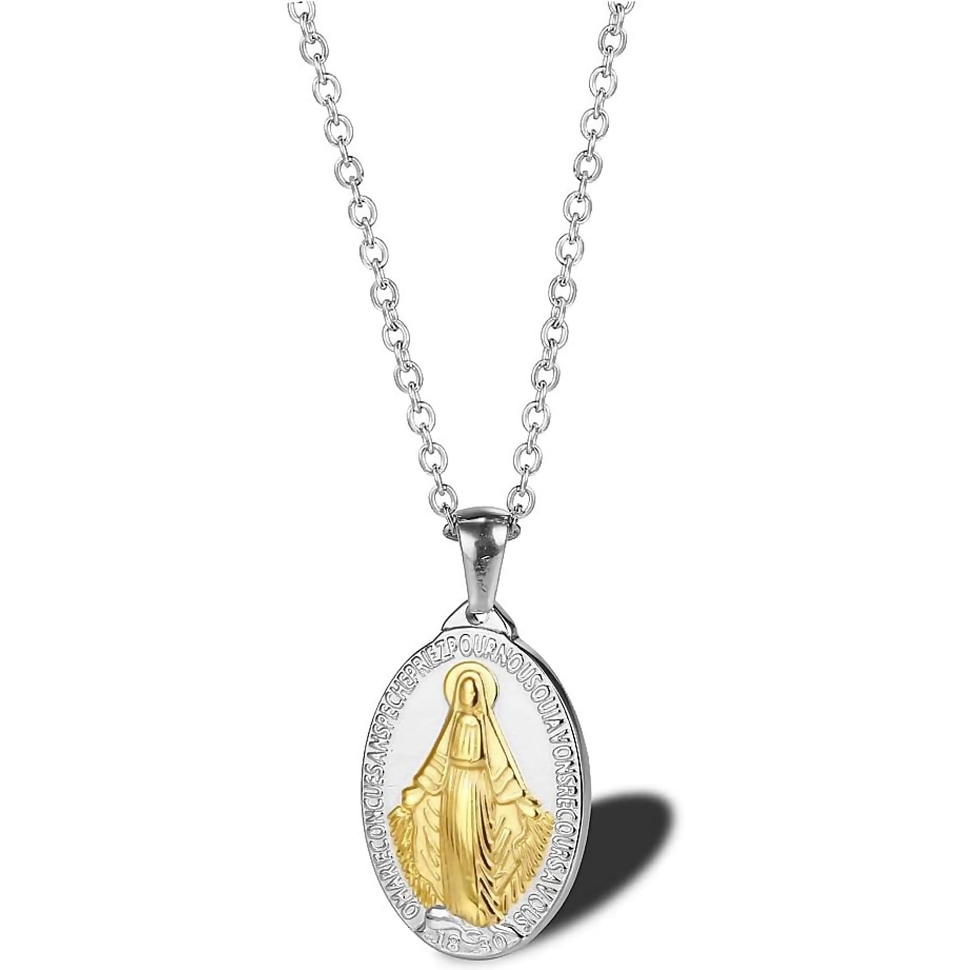 Zephyriana Virgin Mary Necklace Miracle Medal Necklace Stainless Steel Coin Virgin Mary Pendant for Women Religion Jewelry