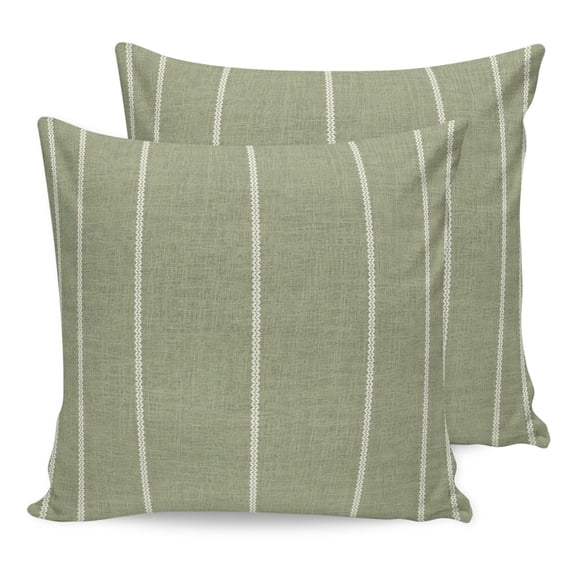 20x20 Pillow Covers Set of 2, Sage Green Striped Throw Pillow Covers Decorative Couch Cushion Case, Farmhouse Linen Texture Line Stripes Microfiber Square Pillowcases for Bedroom Car Living Room