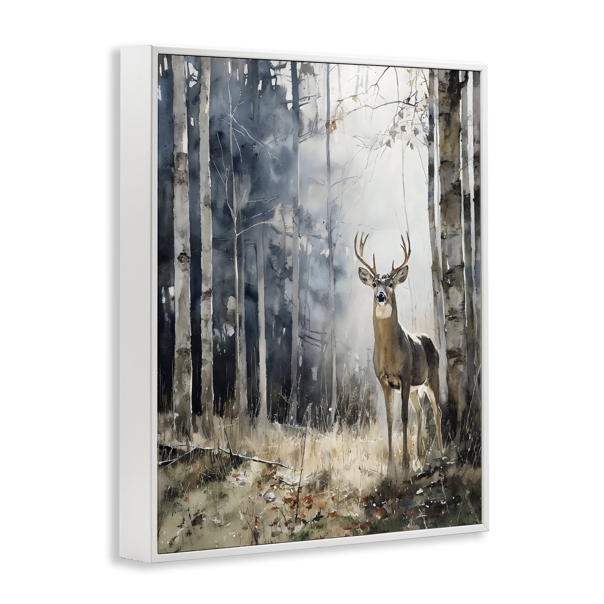Stupell Industries Deer In The Woods White Framed Giclee Art, design by Franklyn Gregory
