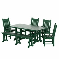 WestinTrends Malibu 6 Piece Patio Dining Set with Bench, All Weather Poly Lumber Outdoor Table and Chairs Set, 71" Trestle Dining Table with Umbrella Hole, 5 Arm Chairs with Bench, Dark Green