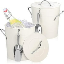 2 Pack Ice Buckets with Scoops 4QT Stainless Steel Ice Bucket Container for Party White Drink Champagne Insulated for Bars Home Barbecue Picnics Camping with Lids and Handles