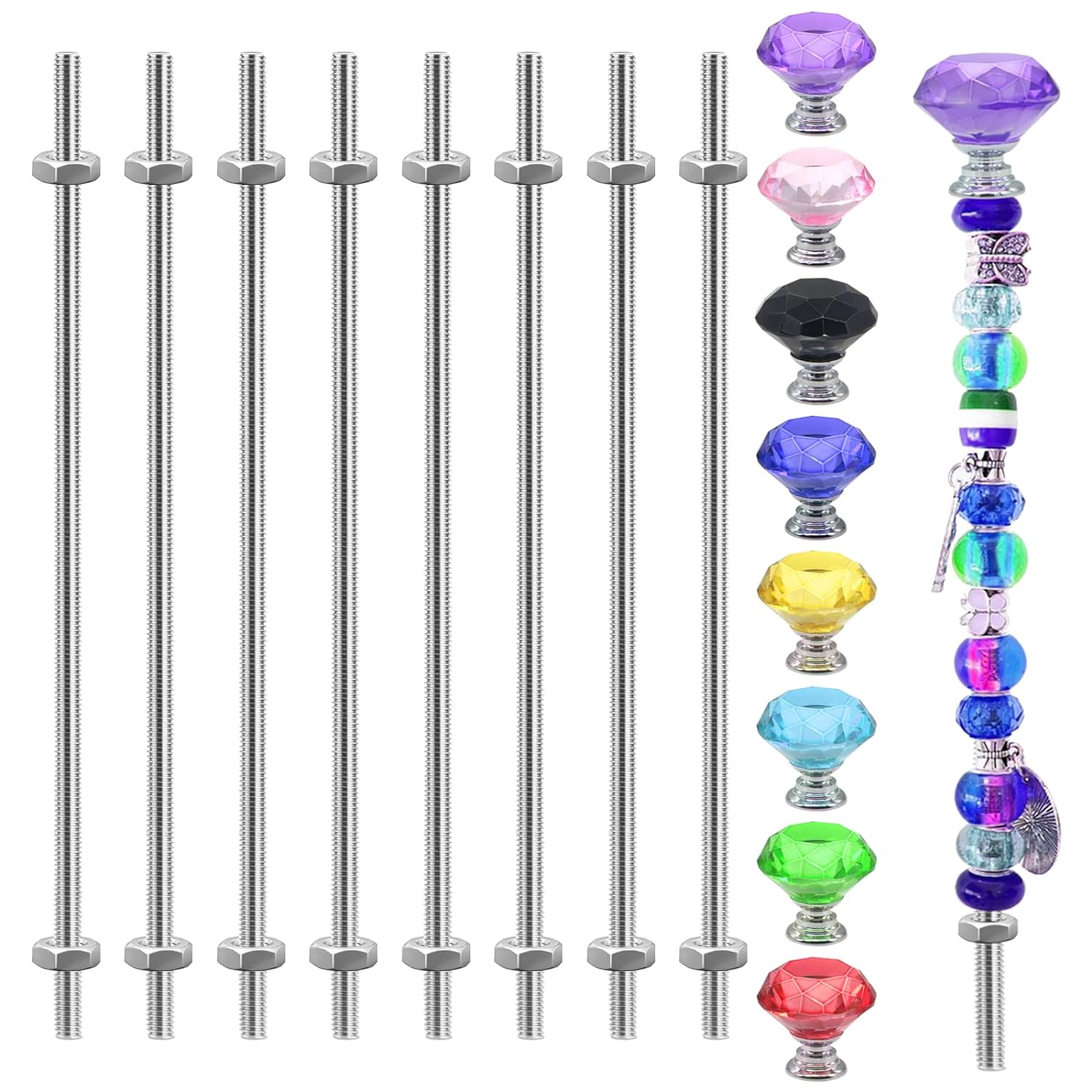 Stainless Steel 24 Pack M4 Threaded Rod with Hex Nuts - Includes 8 Studs & 16 Hex Nuts for Hangers & Garden Stake Rods (14 Inch)