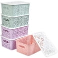 thumbnail image 1 of 5pcs Plastic Storage Baskets with Handles Desktop Storage Bin Container Tote Cube Wardrobe Closet Organizer for Clothes Cosmetic Sundries Magazine Toy Storage, 1 of 3