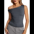 thumbnail image 2 of Tops de Verano con Hombros Descubiertos para Mujer, Camisetas para Salir, Top Corto Sin Mangas, Ropa de Moda, Conjuntos de 2025 Gris M, 2 of 10