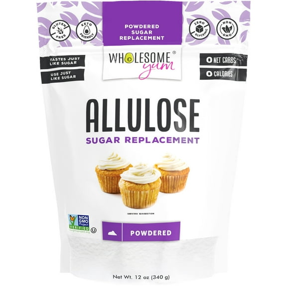 Wholesome Yum Powdered Allulose Sweetener - Natural Powdered Sugar Substitute - 0 Calorie, No Aftertaste, Tummy Friendly - Confectioners Sugar (12 oz)