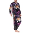 thumbnail image 2 of Honeii Colorful Wolf Head A Pattern Mens Pajamas Set,2pcs Men's Lounge Long Sleeve Sleep Shirt and Pajama Bottoms Sleepwear Set,Mens Pjs Sets-Small, 2 of 7