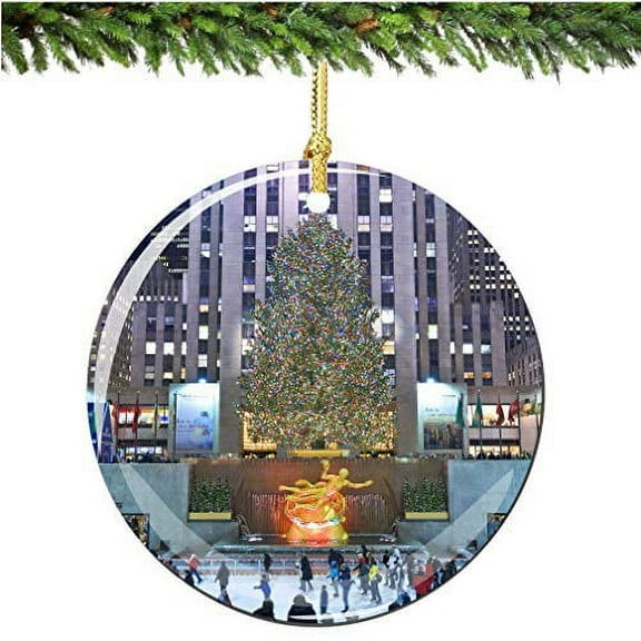 City-Souvenirs Rockefeller Center Christmas Ornament, Christmas Tree Porcelain 2.75' Double Sided Rockefeller Center Christmas Ornaments