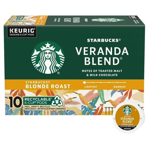 Starbucks K-Cup Coffee Pods, Starbucks Blonde Roast Coffee, Veranda Blend, 100% Arabica, 1 Box (10 Pods) Packaging May Vary