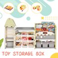 thumbnail image 2 of Kids Toy Book Storage Organizer Set with 17 Bins & 5 Bookshelves, Nursery Toy Storage Cabinet Unit, Multi-Functional Toy Storage Rack for Kids Room Living Room Playroom, Light Green, 2 of 8