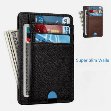 Men's RFID-Blocking Genuine Leather Slim Wallet with Money Clip, Credit Card Slots & Coin Pocket - Compact Minimalist Front Pocket Design.(Black)