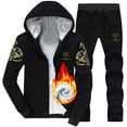 thumbnail image 2 of Men's Casual Print Two Slim Fit Suits for Men Piece Plush Hooded Pocket Graduation Suits for Men Coat Drawstring Pants Set, 2 of 7