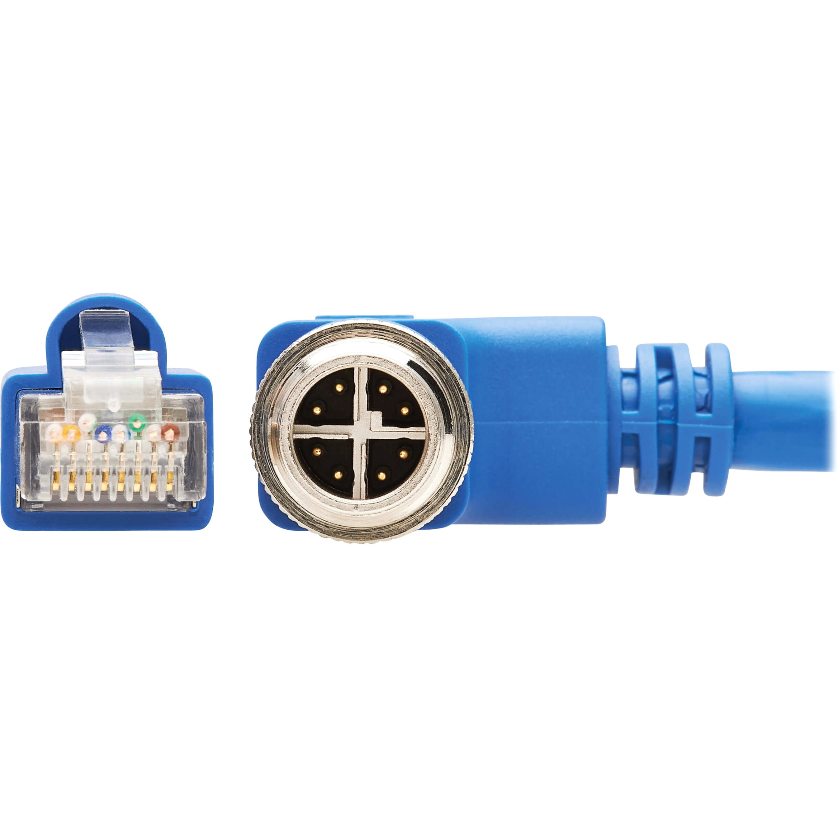 Tripp Lite M12 X-code Cat6a 10g F/UTP Cmr-lp Shielded Ethernet Cable (right-Angle M12 M/Rj45 M), Ip68, Poe, Blue, 3 M (9.8 Ft.) - Network Cable - Taa Compliant - 8 Pin M12-x (m) Right-Angled to Rj-45