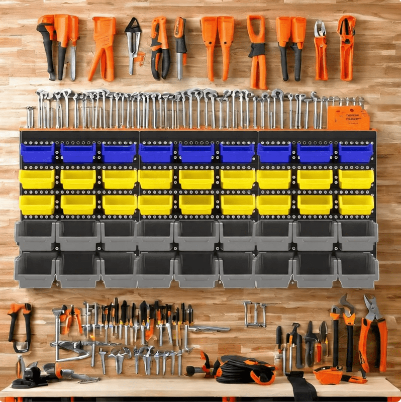 45 Pcs Wall Mount Storage Bins, Hardware Organizer Rack for Tools, Screws, Nuts & Bolts